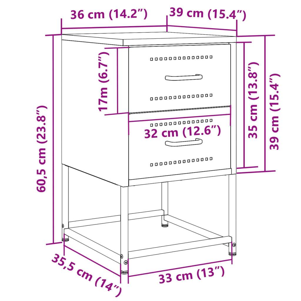 vidaXL Nachttische 2 Stk. Anthrazit 36x39x60,5 cm Stahl