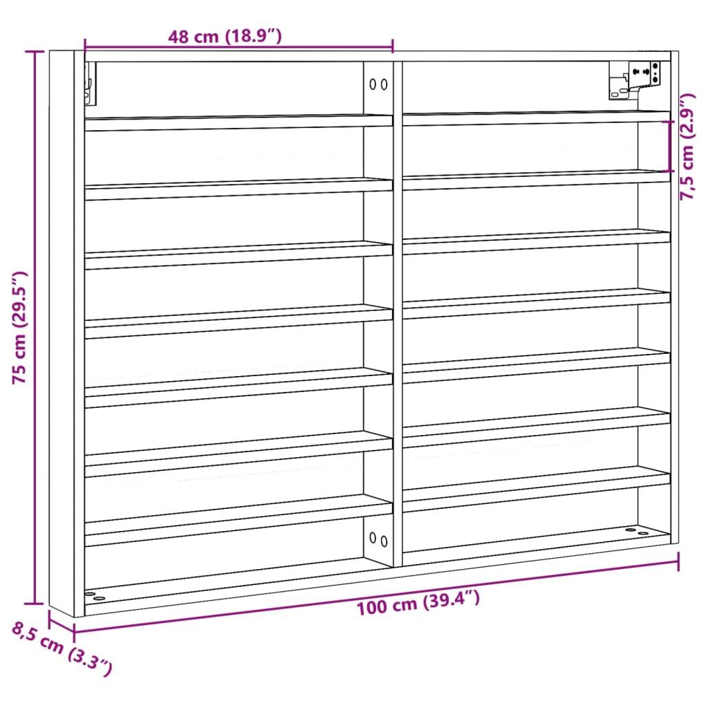 vidaXL Vitrinenschrank Weiß 100x8,5x75 cm Holzwerkstoff