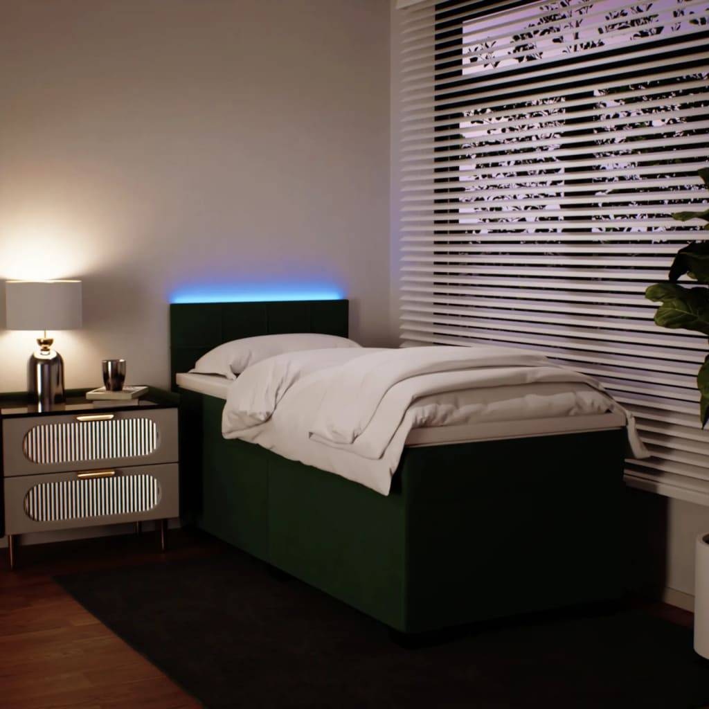 vidaXL Boxspringbett mit Matratze Dunkelgrün 100x200 cm Samt
