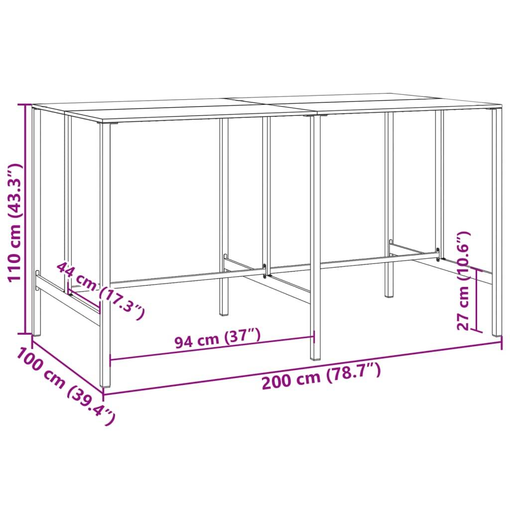 vidaXL Bartisch Schwarz 200x100x110 cm Pulverbeschichteter Stahl