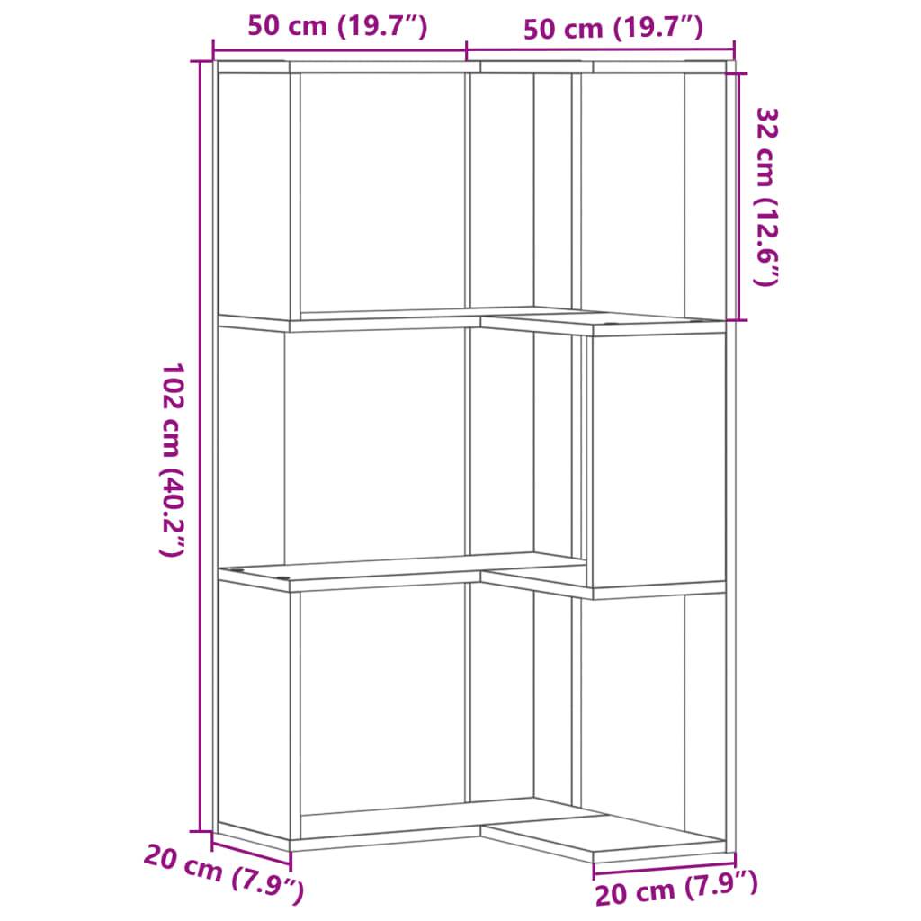 vidaXL Eck-Bücherregal 3 Böden Altholz-Optik 50x50x102cm Holzwerkstoff