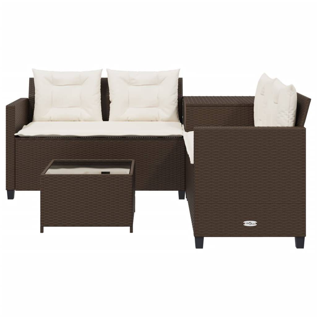 vidaXL Gartensofa in L-Form mit Tisch und Kissen Braun Poly Rattan