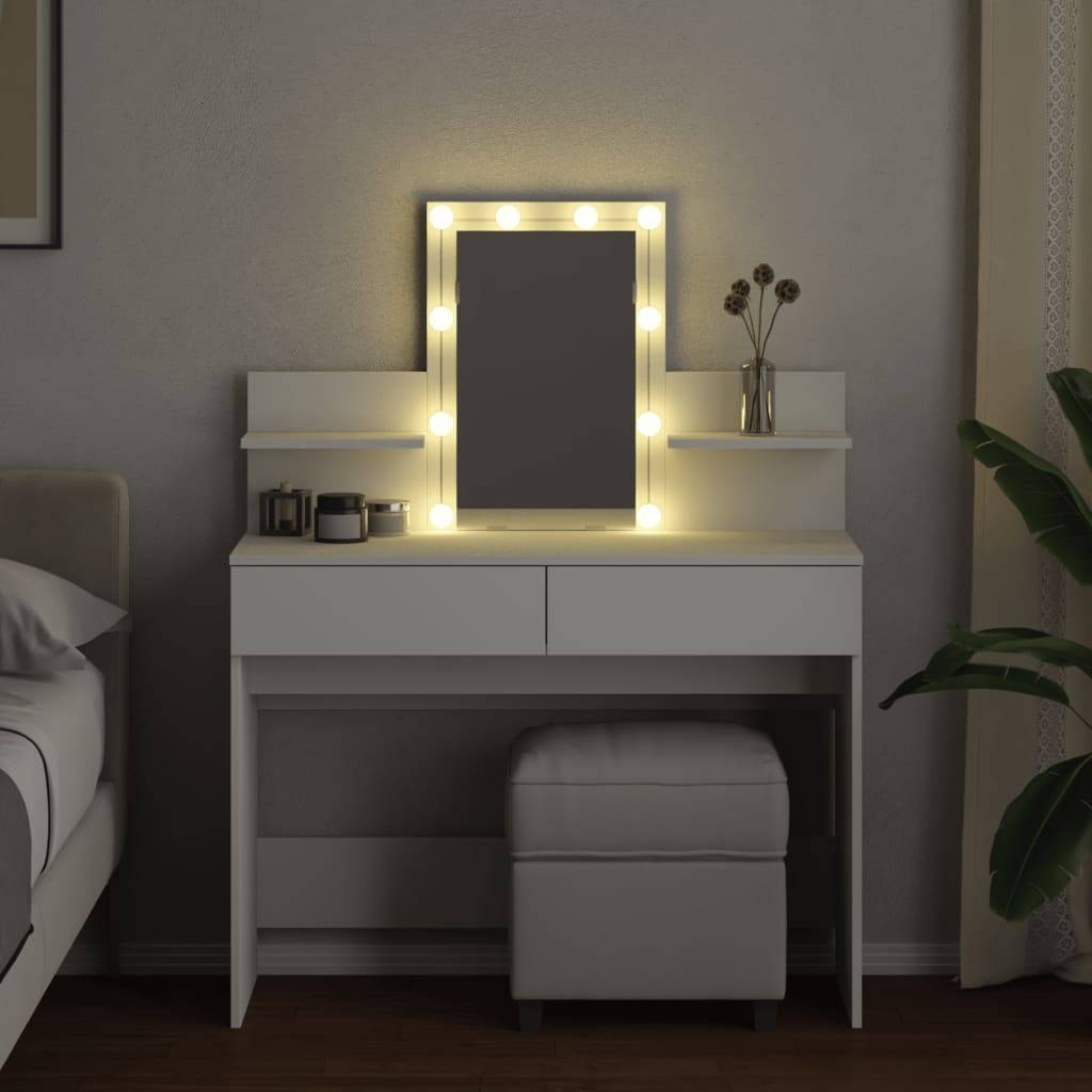 vidaXL Schminktisch mit LED-Beleuchtung Weiß 100x40x130 cm
