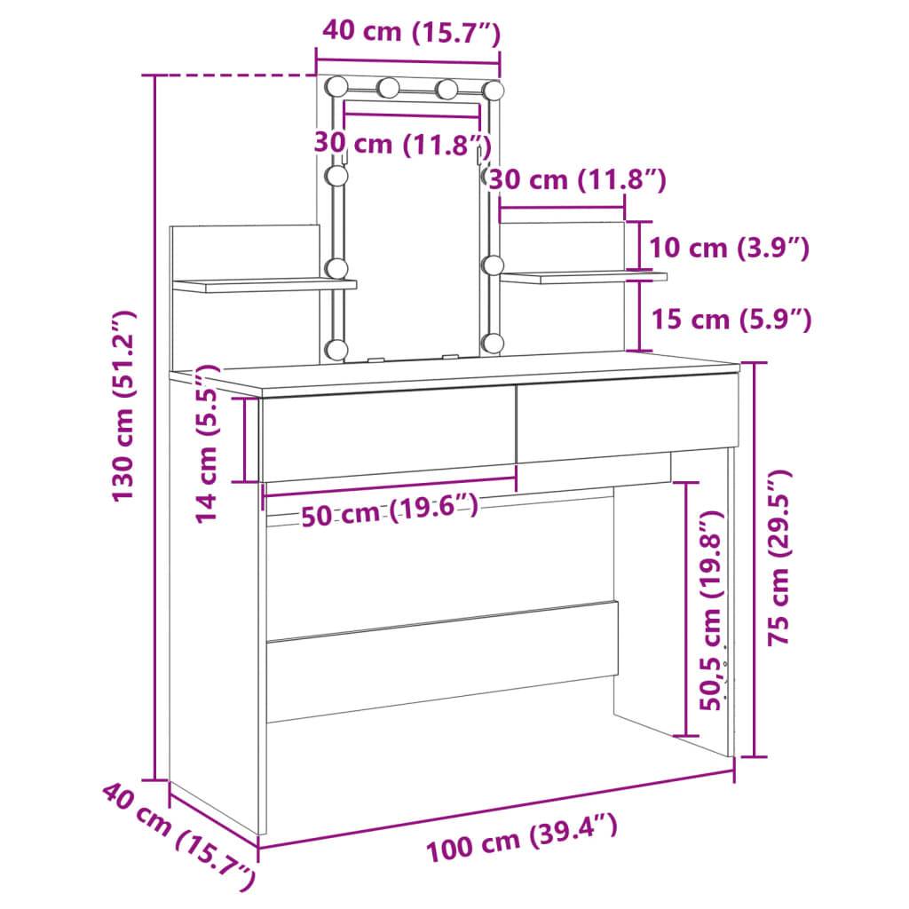 vidaXL Schminktisch mit LED-Beleuchtung Weiß 100x40x130 cm