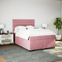 vidaXL Boxspringbett mit Matratze Rosa 160x200 cm Samt vidaXL Boxspringbett mit Matratze Rosa 160x200 cm Samt