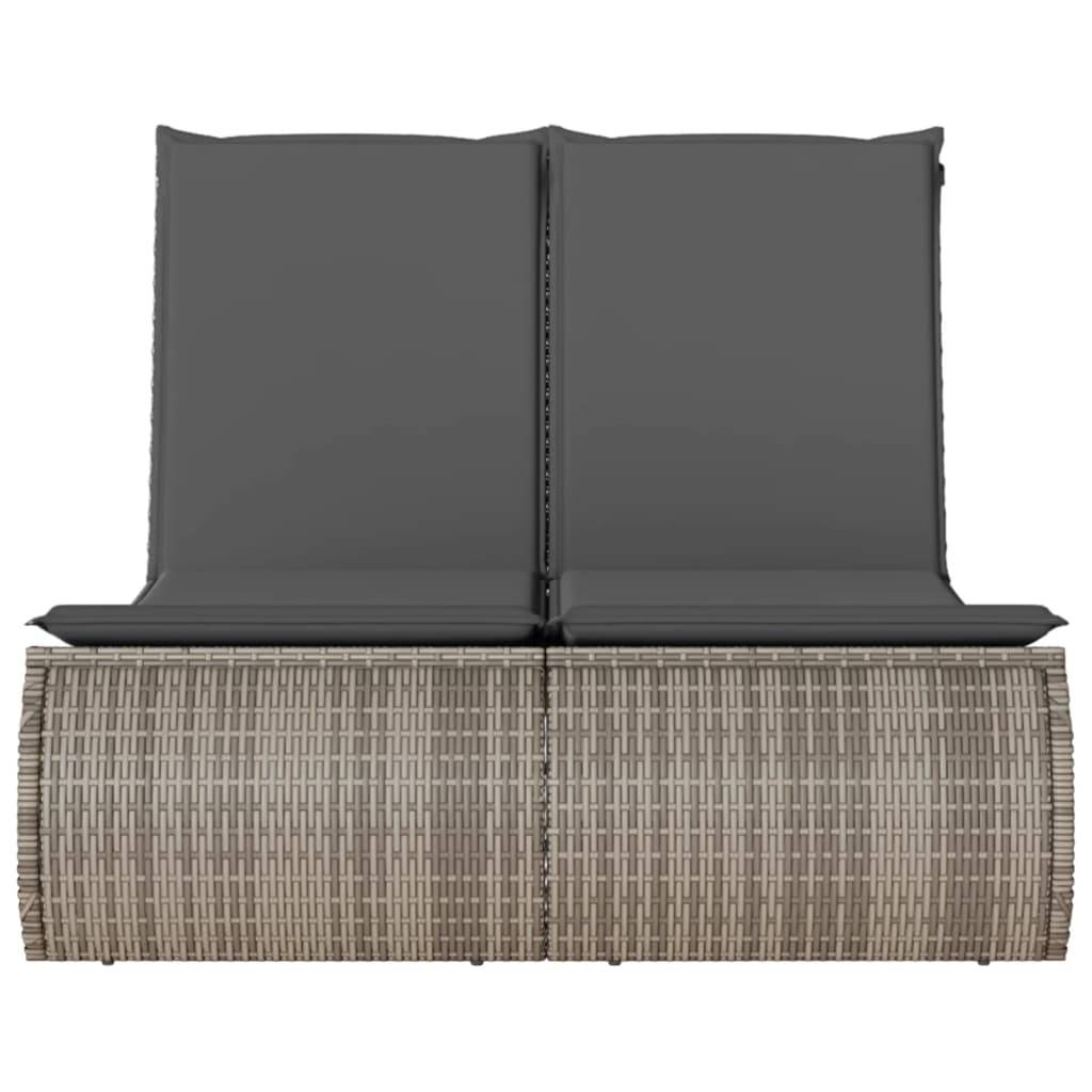 vidaXL Doppel-Sonnenliege mit Kissen Grau Poly Rattan