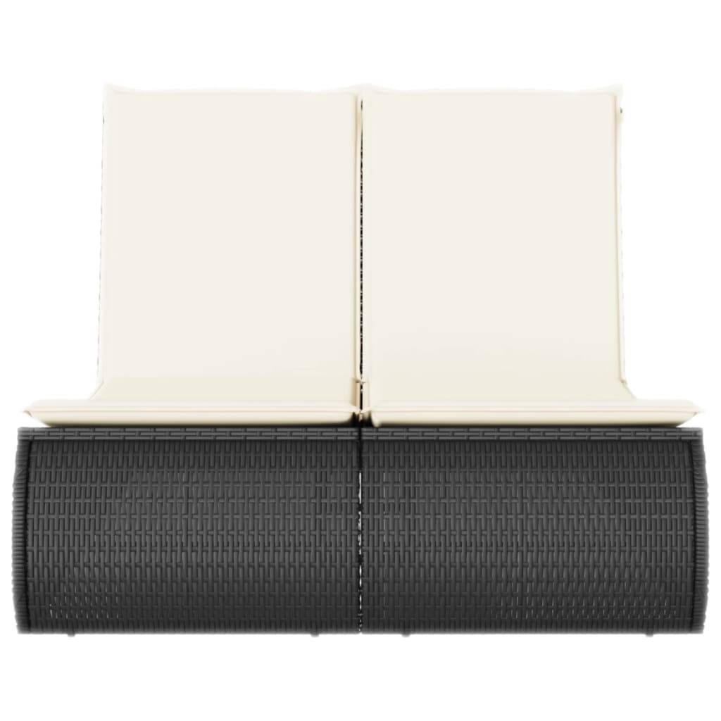 vidaXL Doppel-Sonnenliege mit Kissen Schwarz Poly Rattan