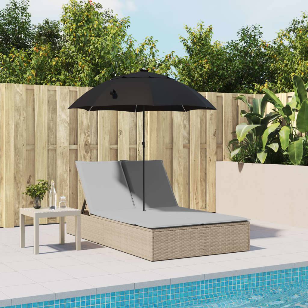 vidaXL Doppel-Sonnenliege mit Kissen & Sonnenschirm Beige Poly Rattan