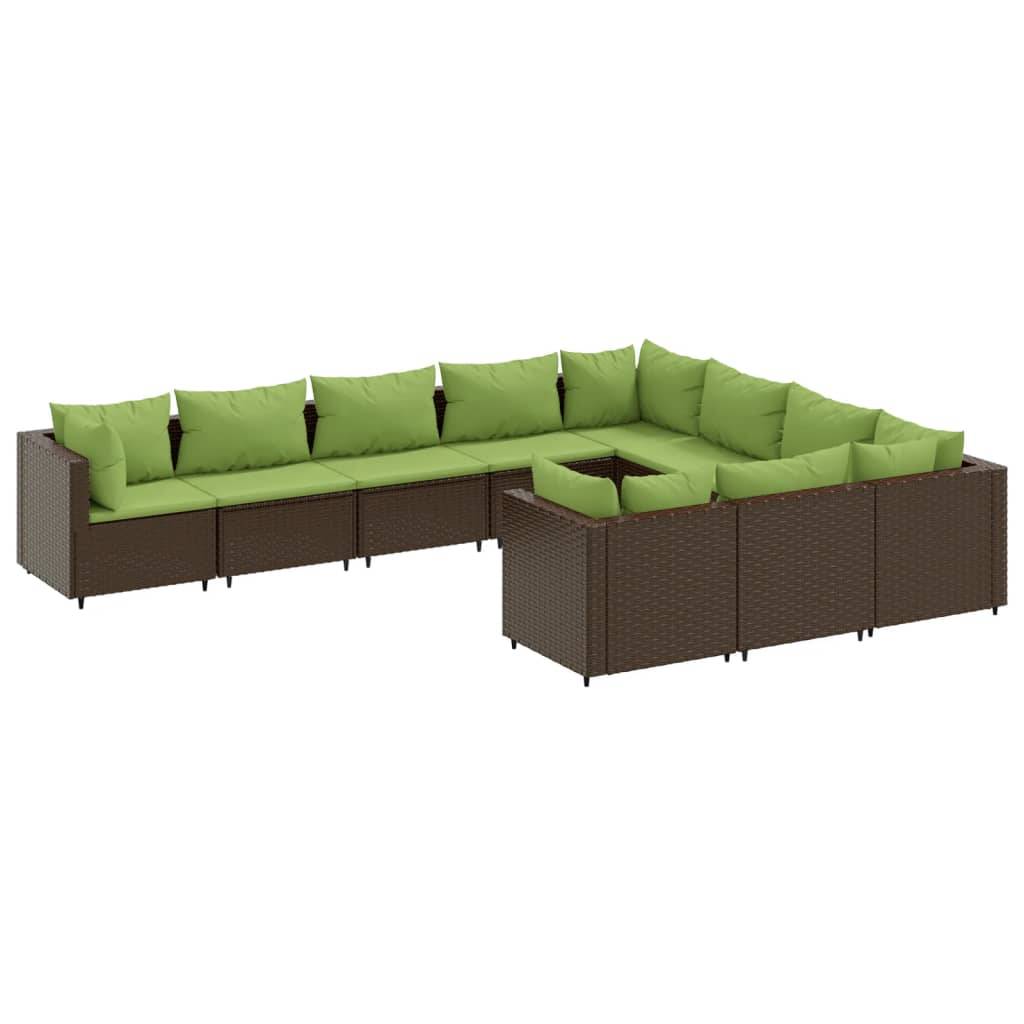 vidaXL 10-tlg. Garten-Sofagarnitur mit Kissen Braun Poly Rattan