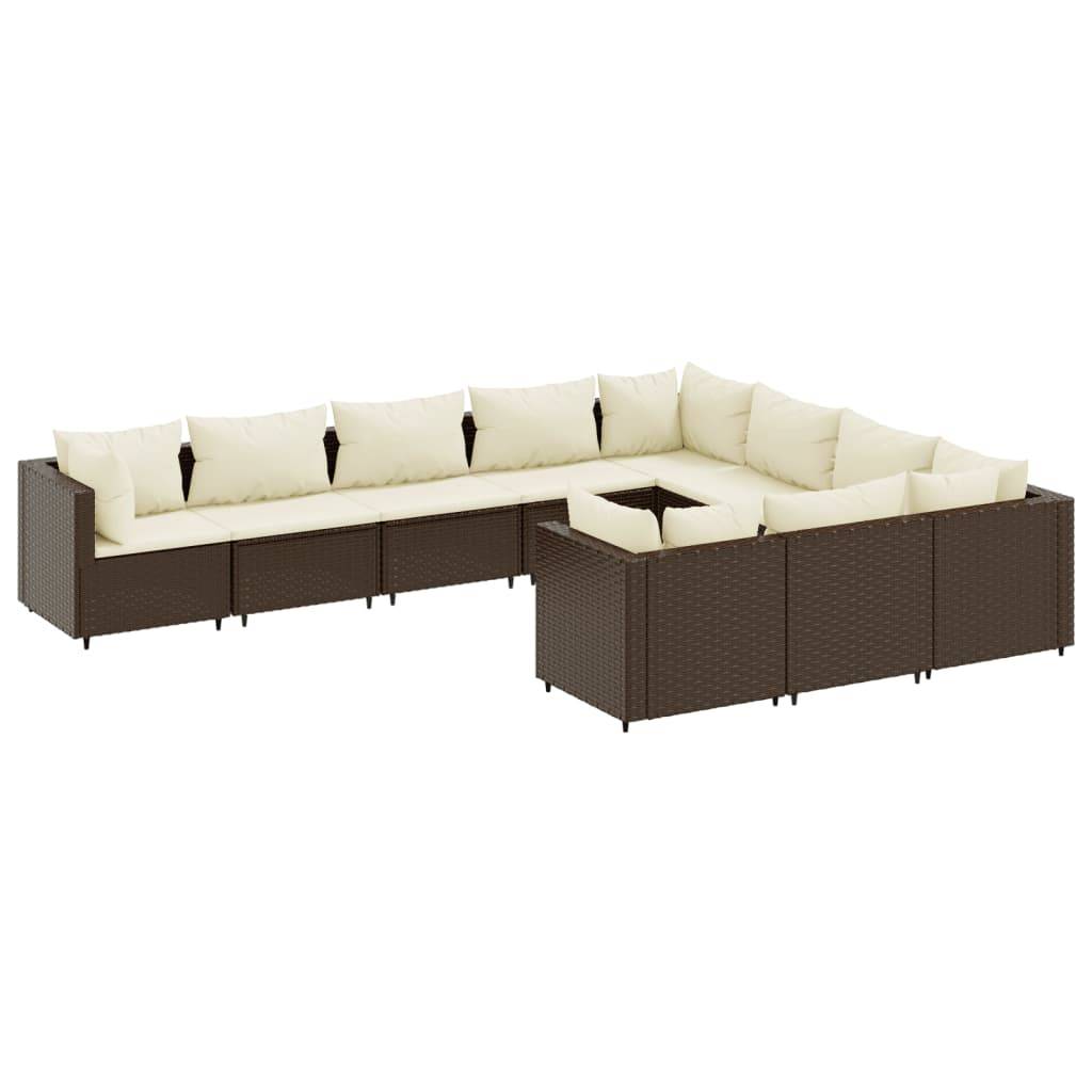 vidaXL 10-tlg. Garten-Sofagarnitur mit Kissen Braun Poly Rattan