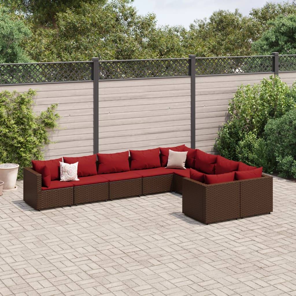 vidaXL 9-tlg. Garten-Sofagarnitur mit Kissen Braun Poly Rattan