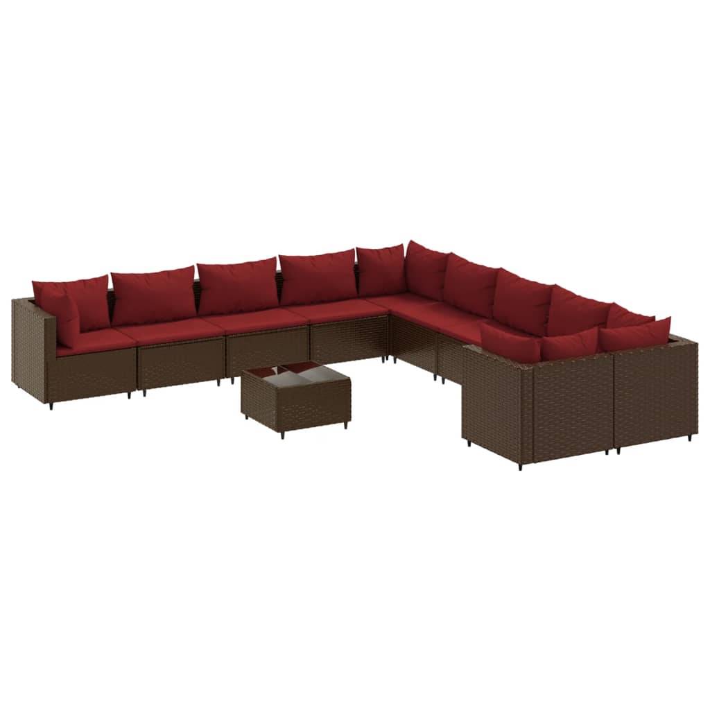 vidaXL 11-tlg. Garten-Sofagarnitur mit Kissen Braun Poly Rattan