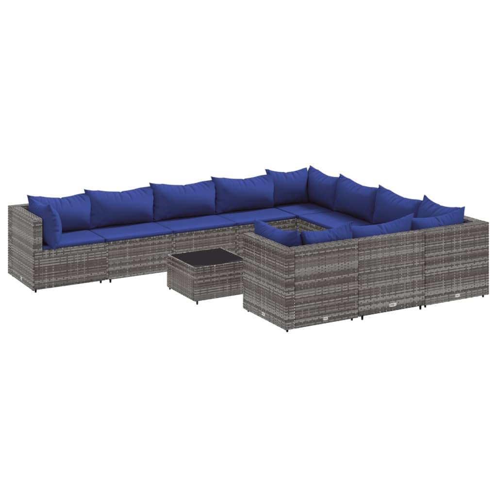 vidaXL 11-tlg. Garten-Sofagarnitur mit Kissen Grau Poly Rattan