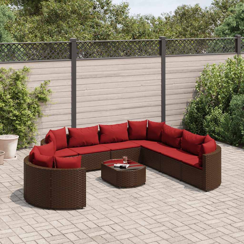 vidaXL 10-tlg. Garten-Sofagarnitur mit Kissen Braun Poly Rattan