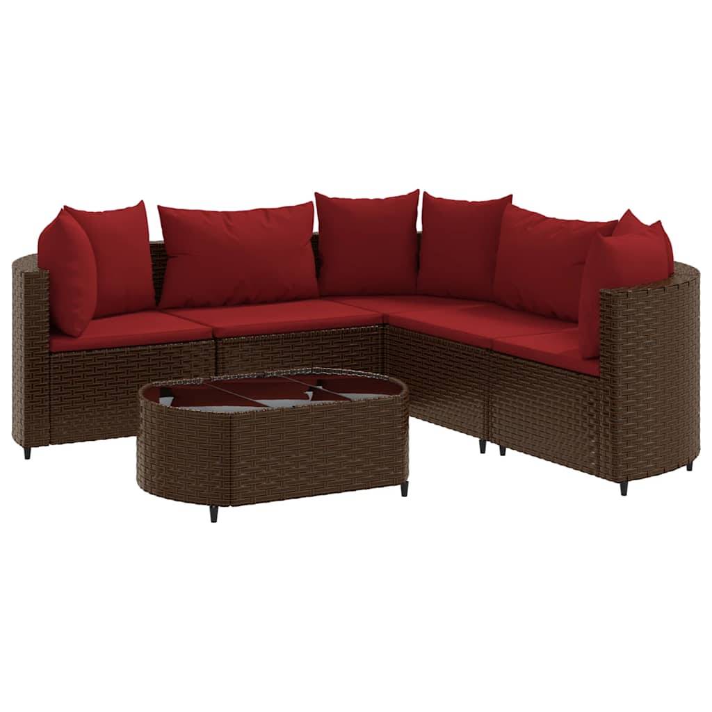 vidaXL 6-tlg. Garten-Sofagarnitur mit Kissen Braun Poly Rattan