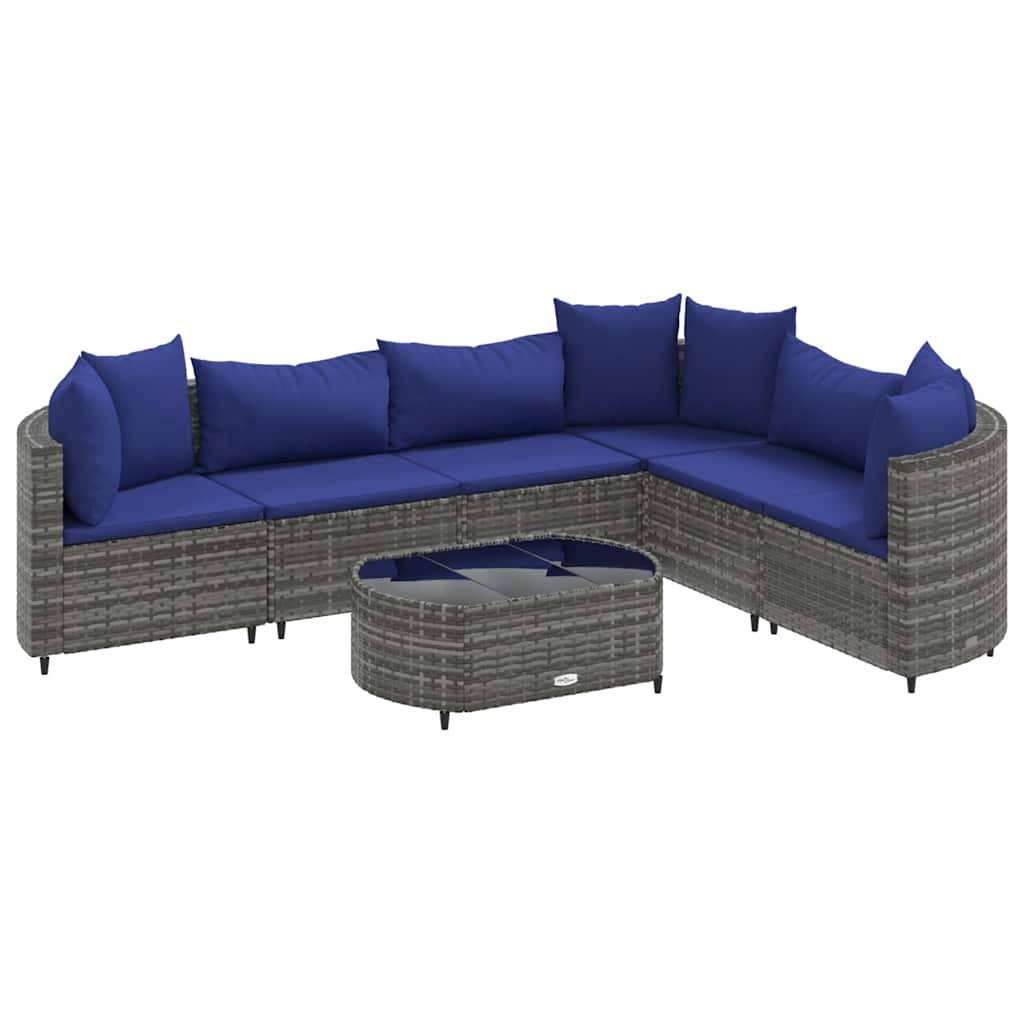 vidaXL 7-tlg. Garten-Sofagarnitur mit Kissen Grau Poly Rattan