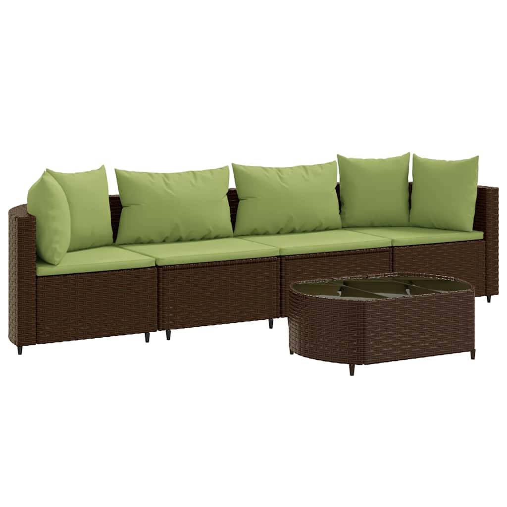 vidaXL 5-tlg. Garten-Sofagarnitur mit Kissen Braun Poly Rattan