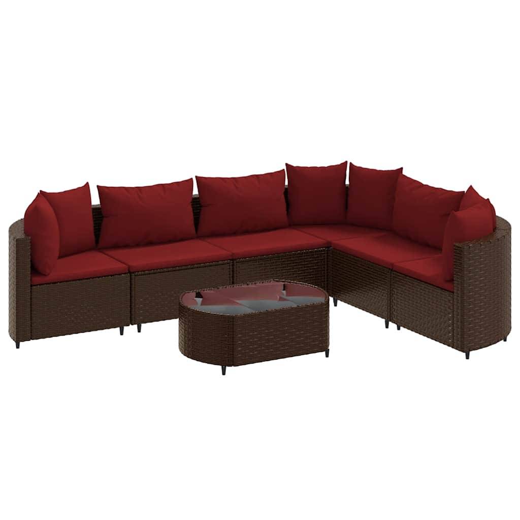 vidaXL 7-tlg. Garten-Sofagarnitur mit Kissen Braun Poly Rattan
