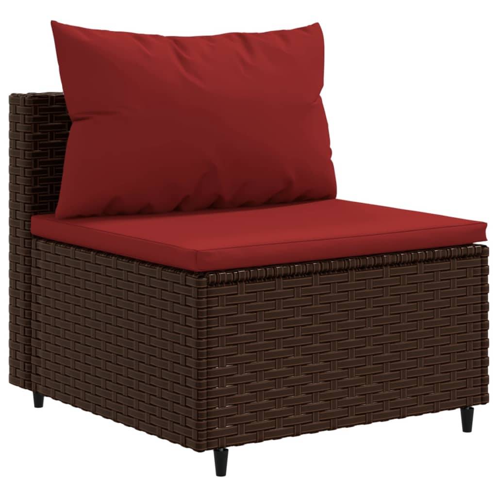 vidaXL 7-tlg. Garten-Sofagarnitur mit Kissen Braun Poly Rattan
