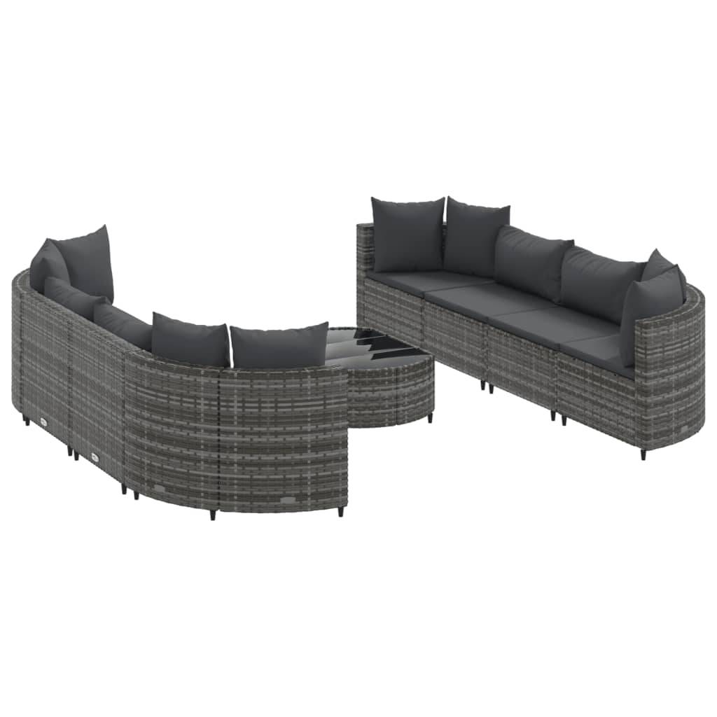 vidaXL 9-tlg. Garten-Sofagarnitur mit Kissen Grau Poly Rattan