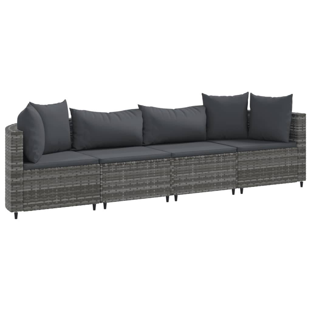 vidaXL 4-tlg. Garten-Sofagarnitur mit Kissen Grau Poly Rattan