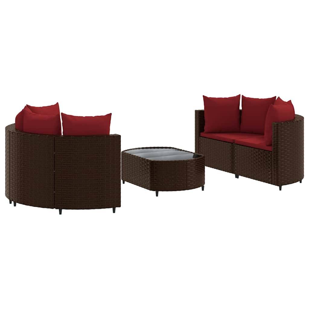 vidaXL 5-tlg. Garten-Sofagarnitur mit Kissen Braun Poly Rattan