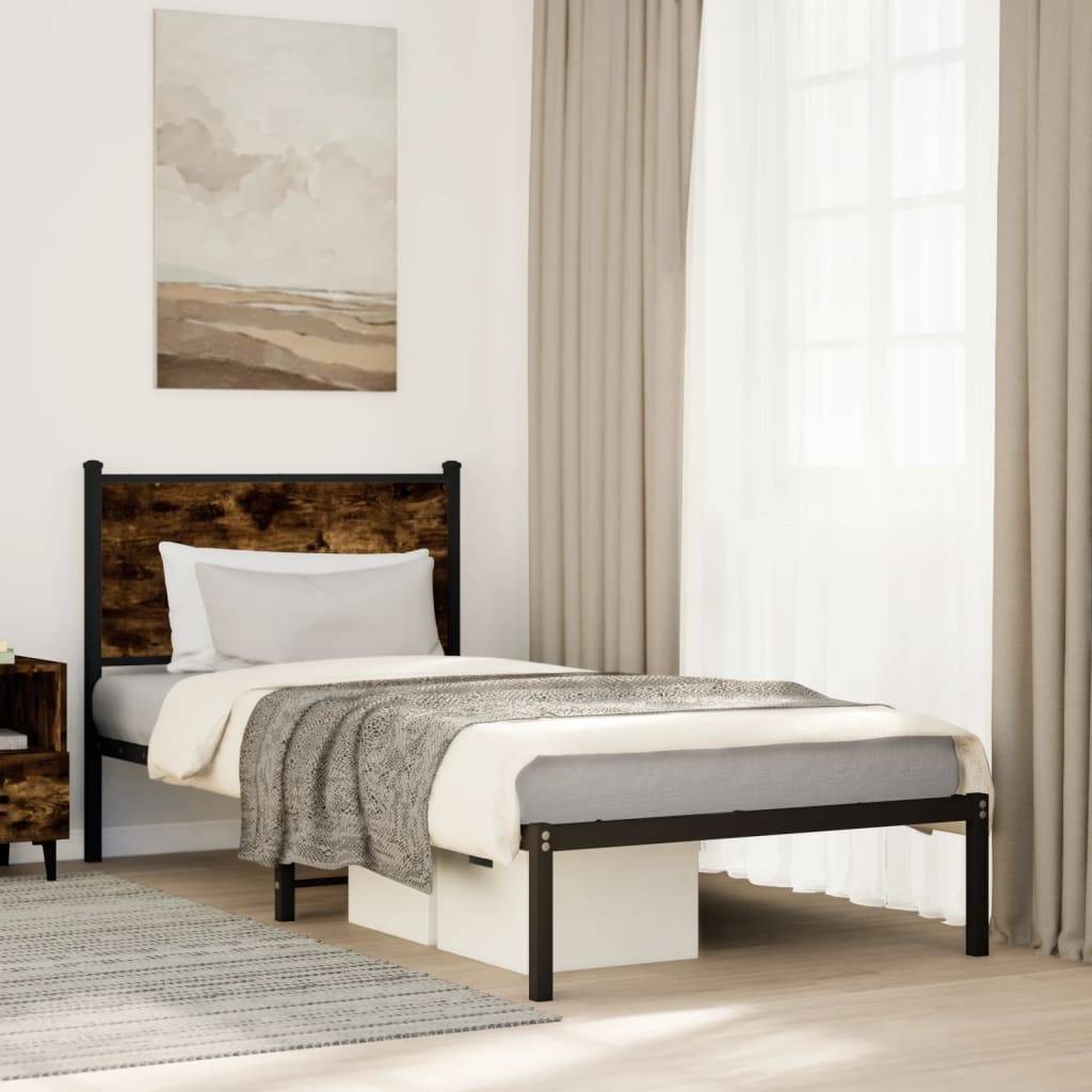 vidaXL Metallbett ohne Matratze Räuchereiche 80x200 cm