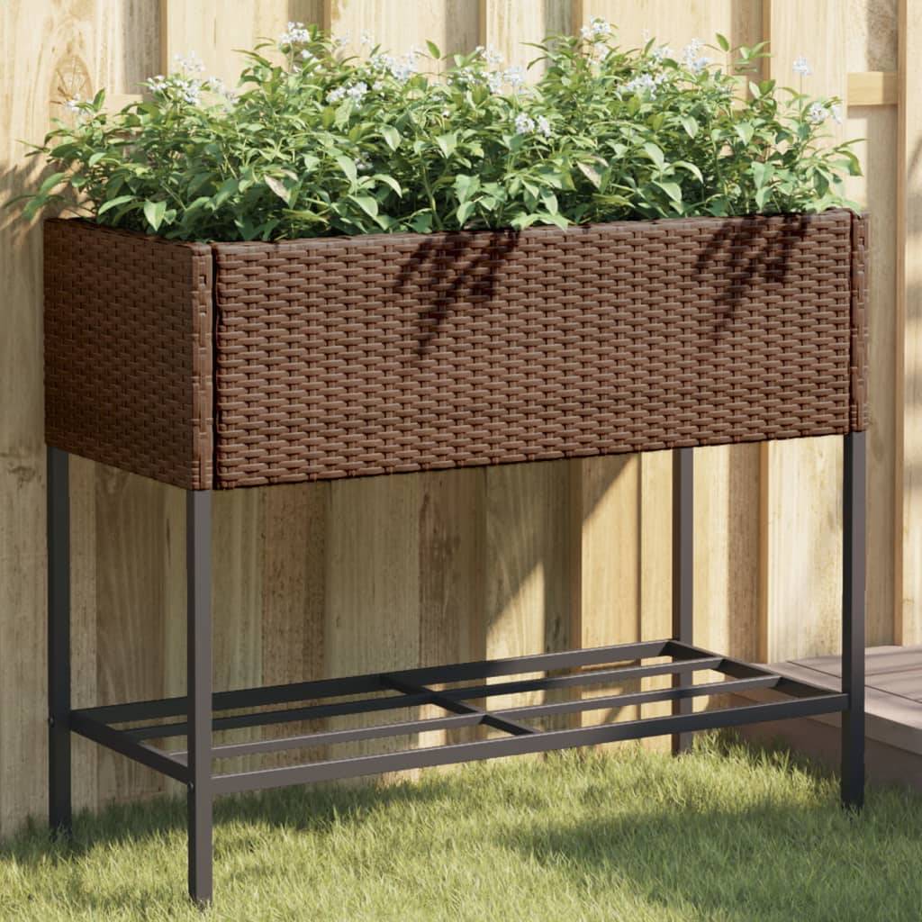 vidaXL Pflanzkübel mit Ablage Braun Poly Rattan