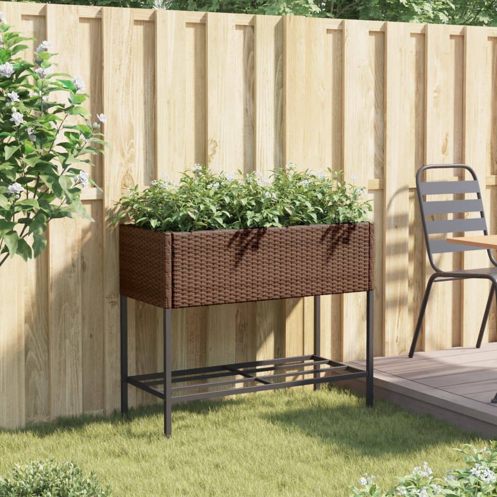 vidaXL Pflanzkübel mit Ablage Braun Poly Rattan