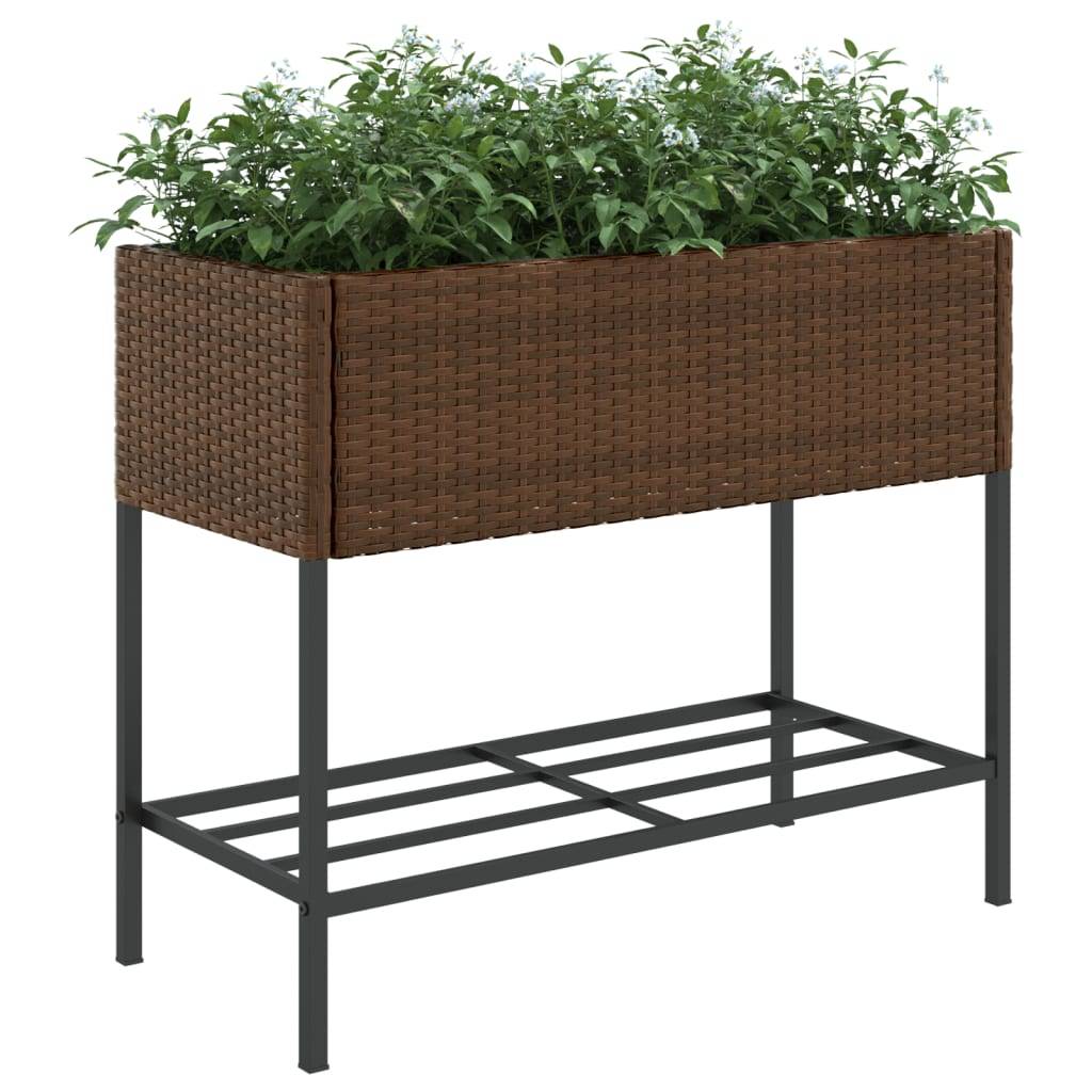 vidaXL Pflanzkübel mit Ablage Braun Poly Rattan