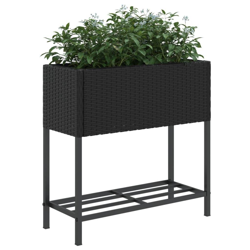 vidaXL Pflanzkübel mit Ablage Schwarz Poly Rattan