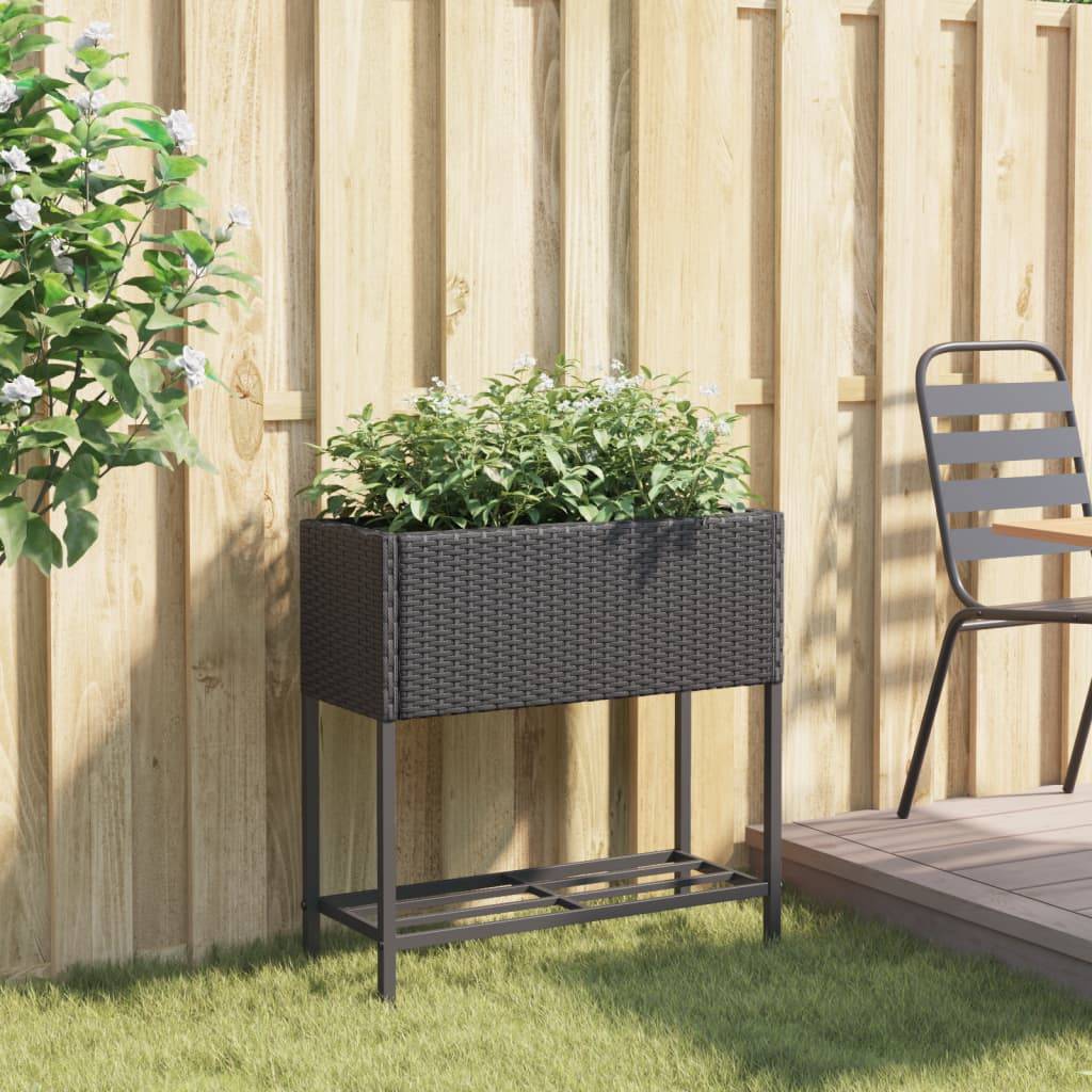 vidaXL Pflanzkübel mit Ablage Schwarz Poly Rattan