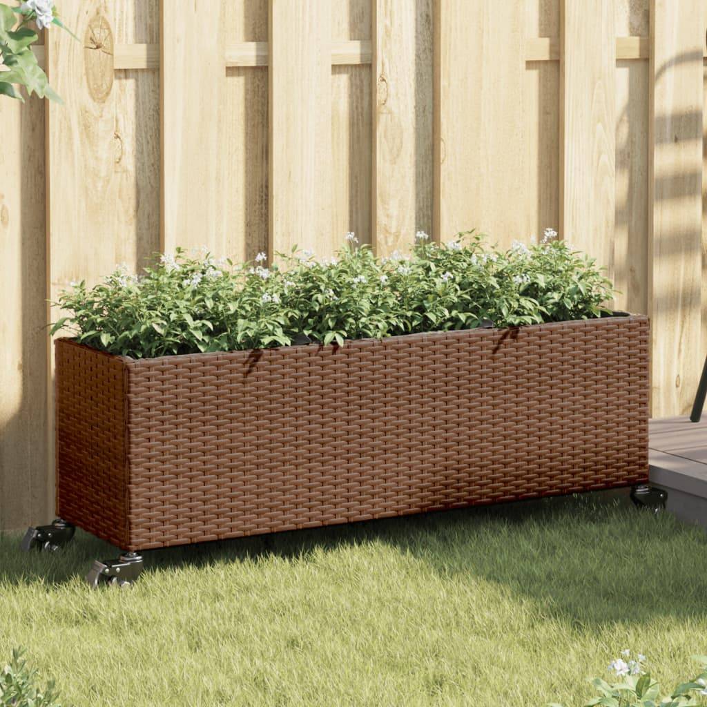 vidaXL Pflanzkübel mit Rollen 2 Stk. Braun 107x32x38 cm Poly Rattan