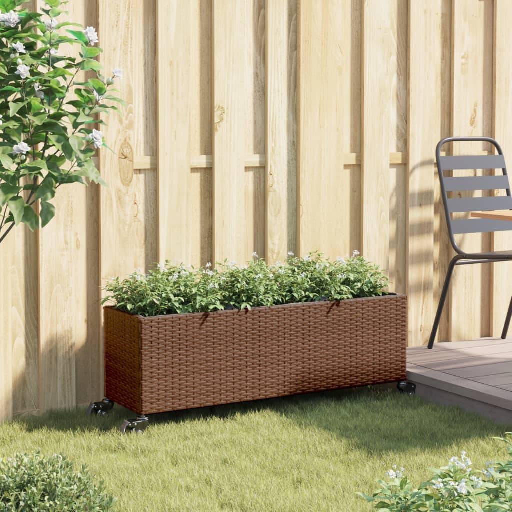 vidaXL Pflanzkübel mit Rollen 3 Töpfe Braun 107x32x38 cm Poly-Rattan