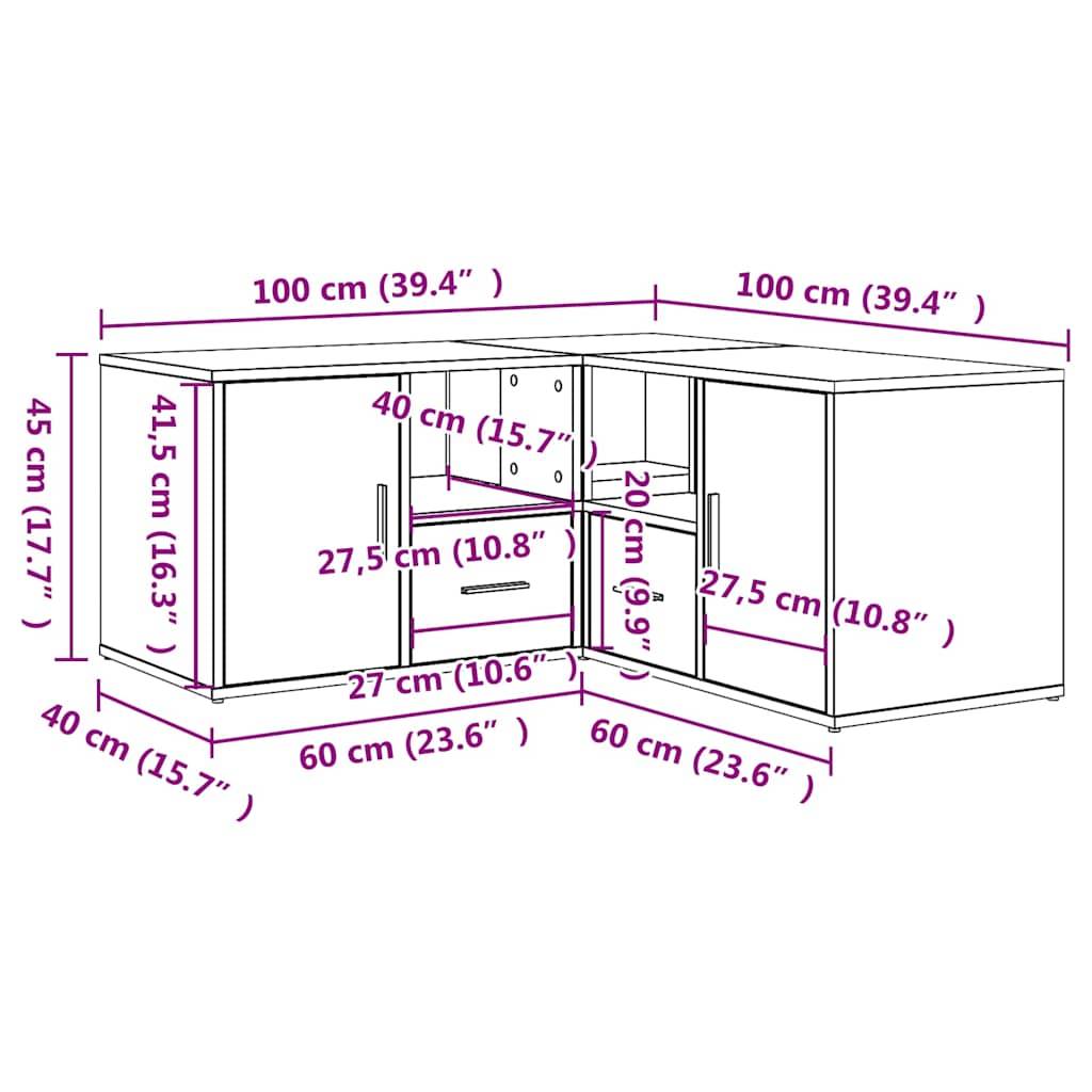 vidaXL Eckregal Artisan-Eichen-Optik 160x40x45 cm Holzwerkstoff