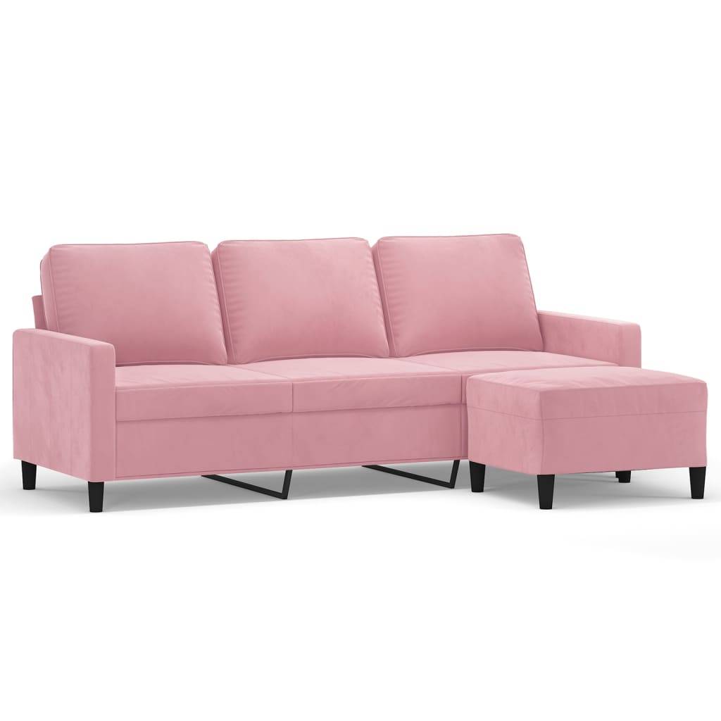 vidaXL 3-Sitzer-Sofa mit Hocker Rosa 180 cm Samt
