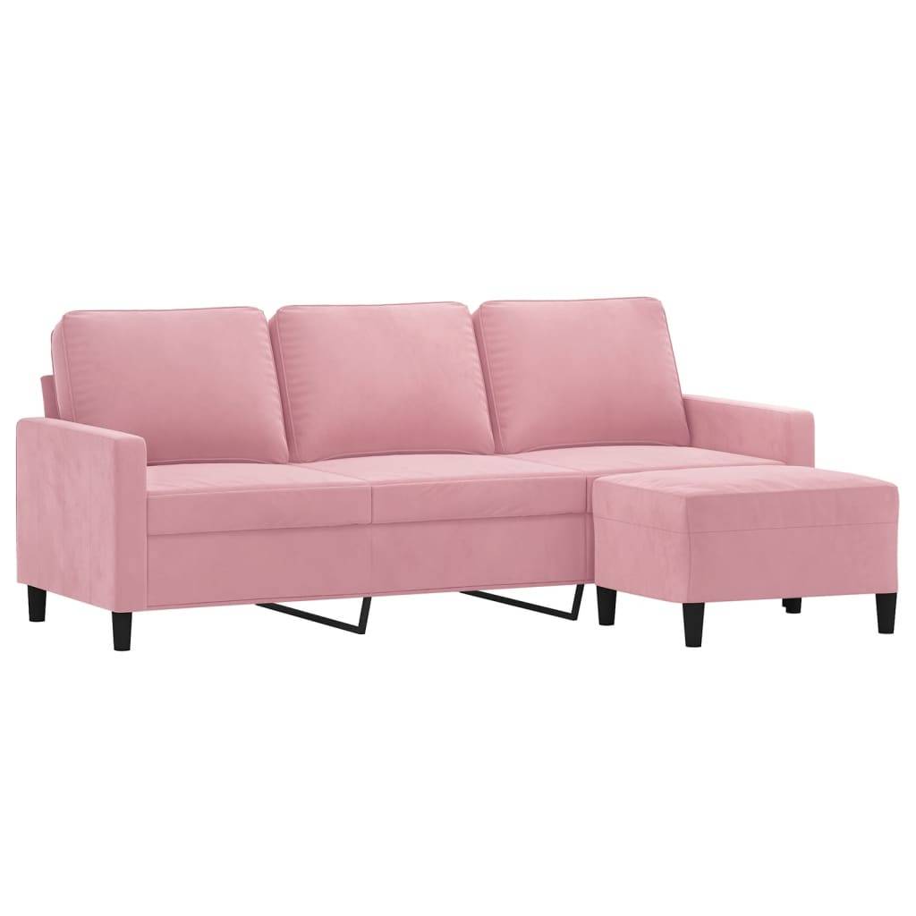 vidaXL 3-Sitzer-Sofa mit Hocker Rosa 180 cm Samt