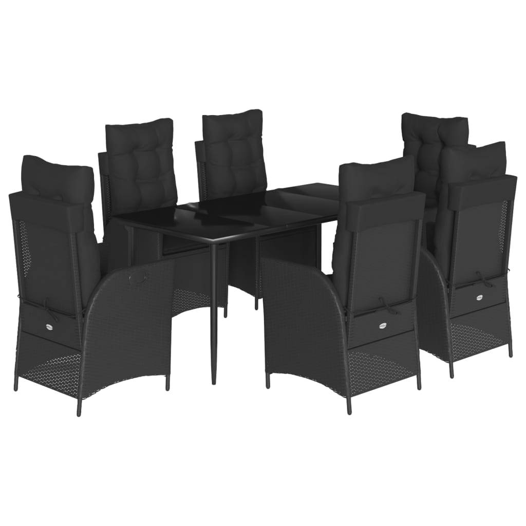 vidaXL 7-tlg. Garten-Essgruppe mit Kissen Schwarz Poly Rattan