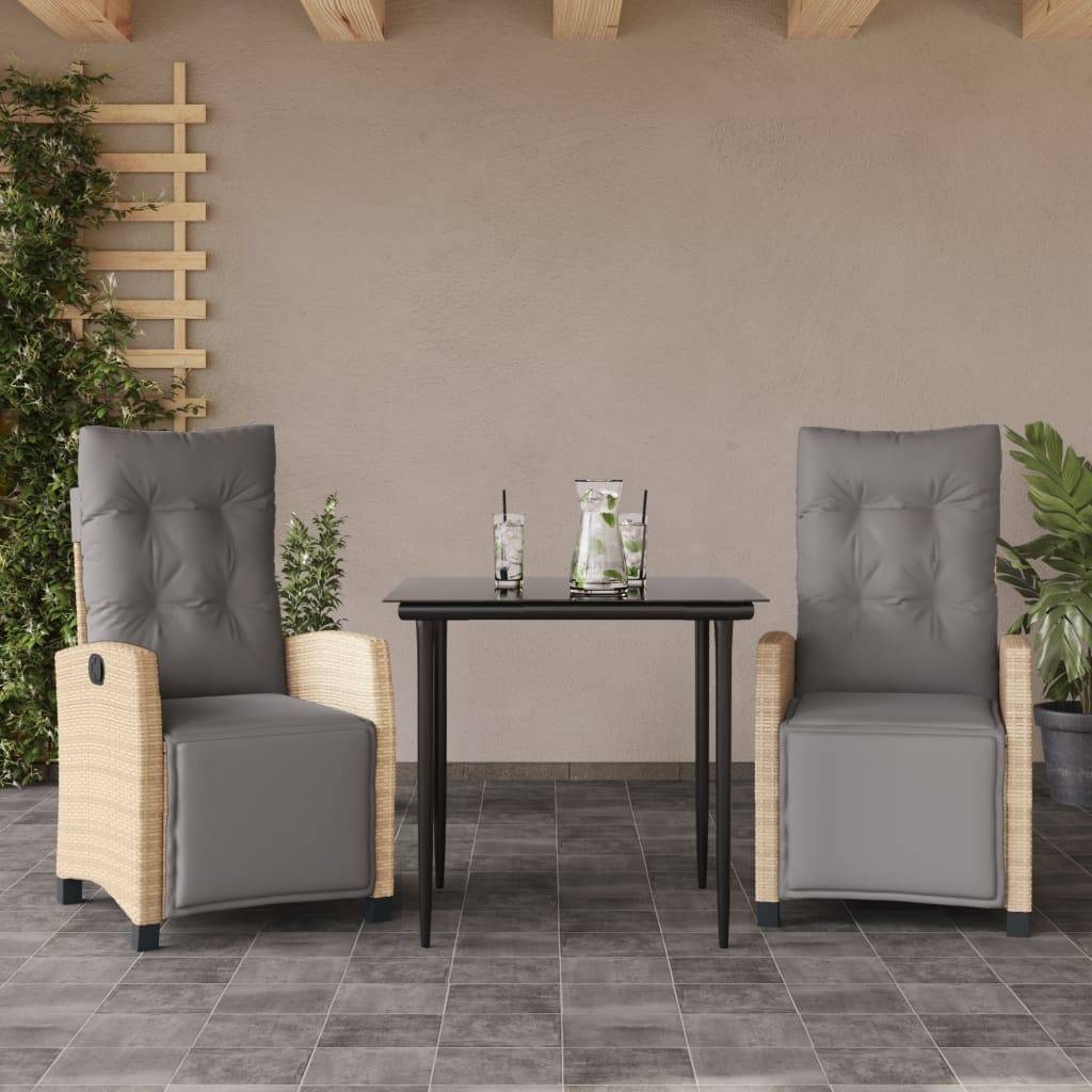 vidaXL 3-tlg. Garten-Essgruppe mit Kissen Beigemischung Poly Rattan