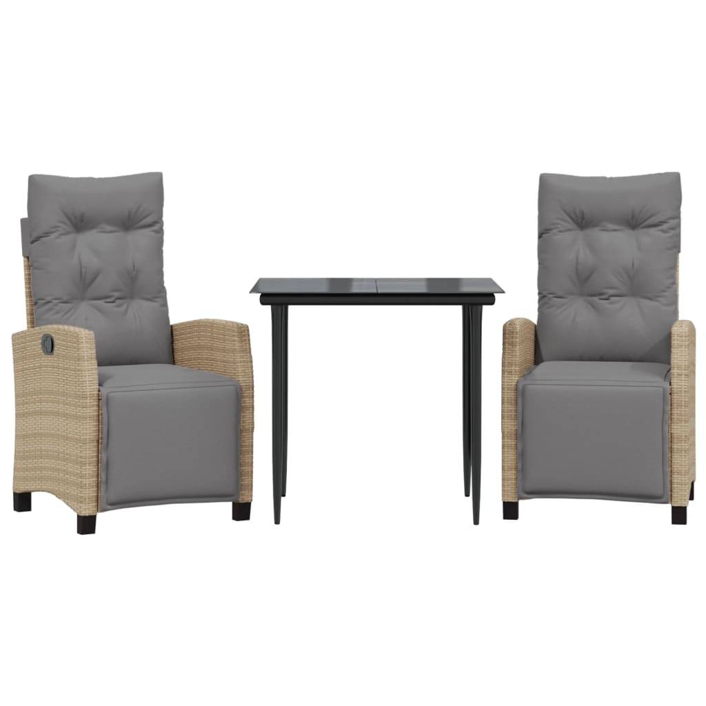 vidaXL 3-tlg. Garten-Essgruppe mit Kissen Beigemischung Poly Rattan