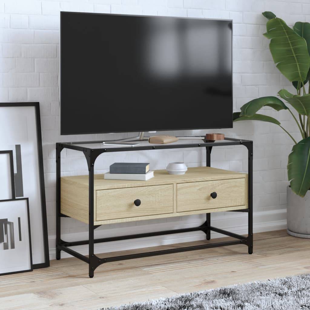 vidaXL TV-Schrank mit Glasplatte Sonoma-Eiche 80x35x51cm Holzwerkstoff
