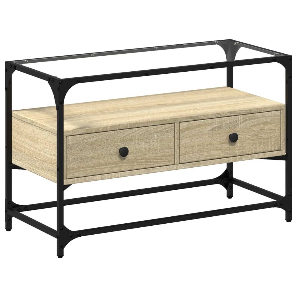 vidaXL TV-Schrank mit Glasplatte Sonoma-Eiche 80x35x51cm Holzwerkstoff