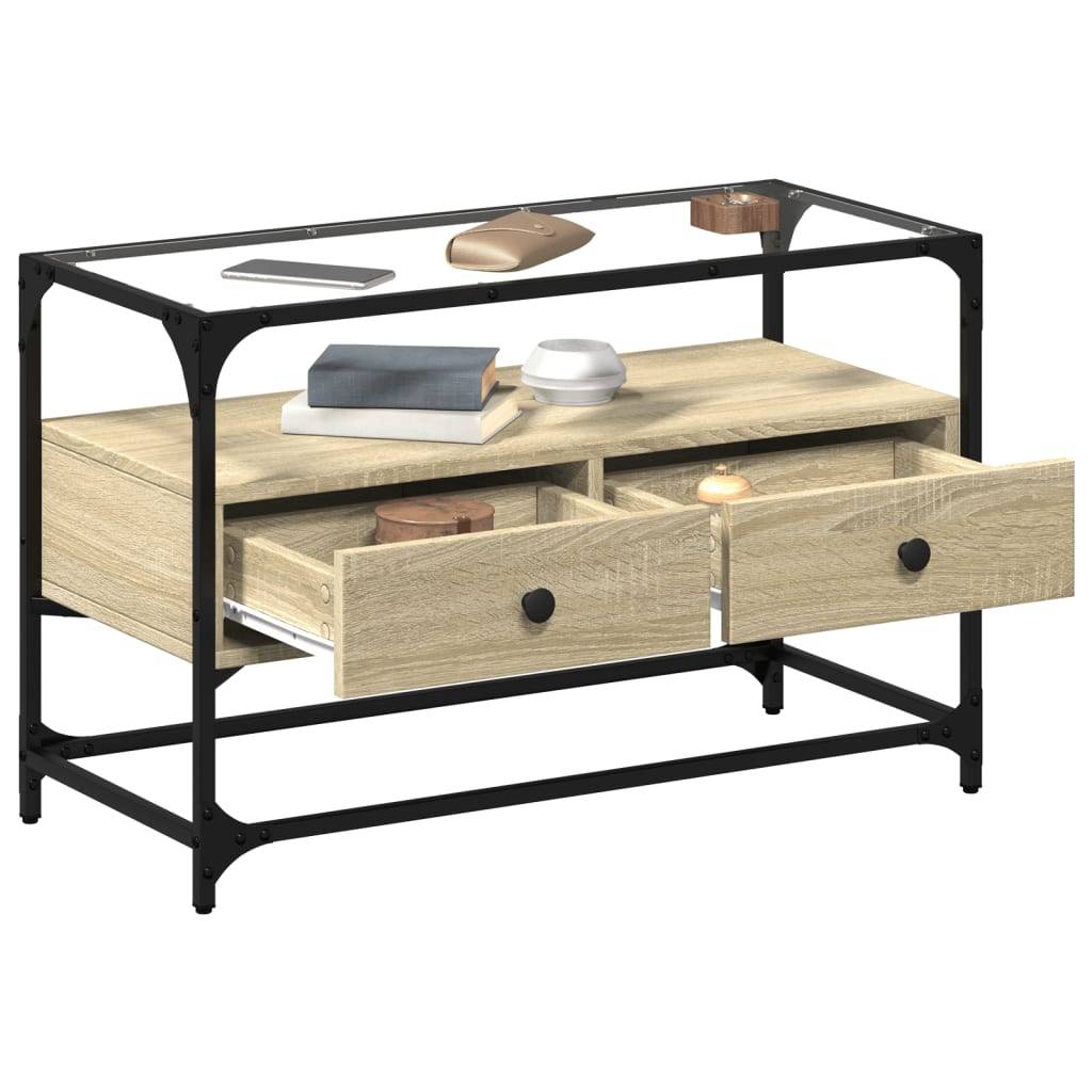 vidaXL TV-Schrank mit Glasplatte Sonoma-Eiche 80x35x51cm Holzwerkstoff