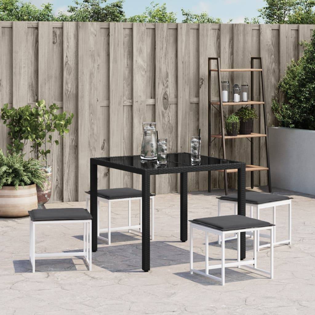 vidaXL Gartenhocker mit Kissen 4 Stk. Weiß Stahl und Textilene