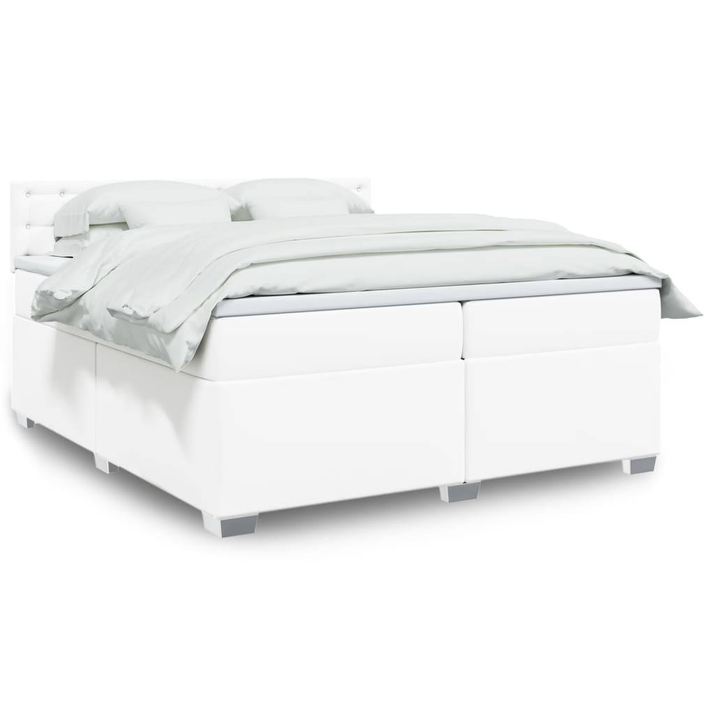 vidaXL Boxspringbett mit Matratze Weiß 200x200 cm Kunstleder
