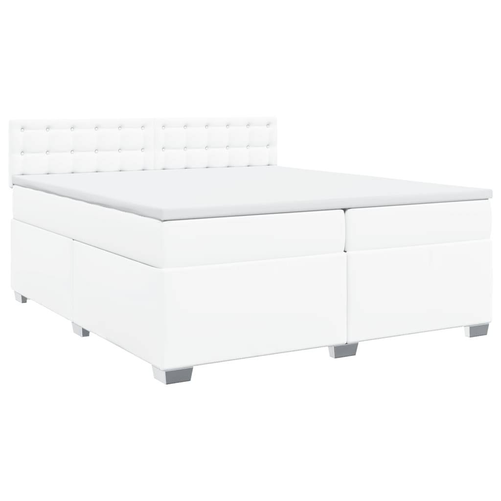 vidaXL Boxspringbett mit Matratze Weiß 200x200 cm Kunstleder