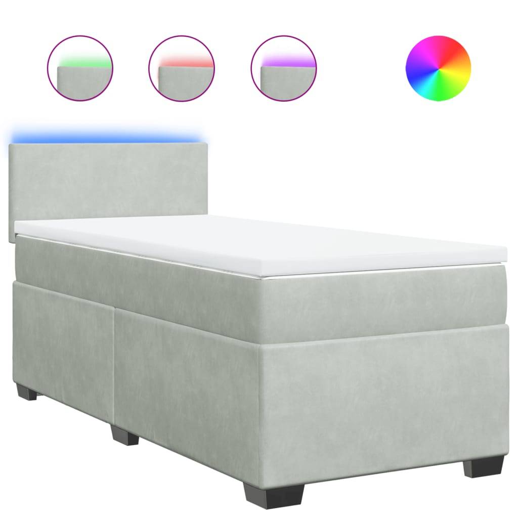 vidaXL Boxspringbett mit Matratze Hellgrau 90x190 cm Samt