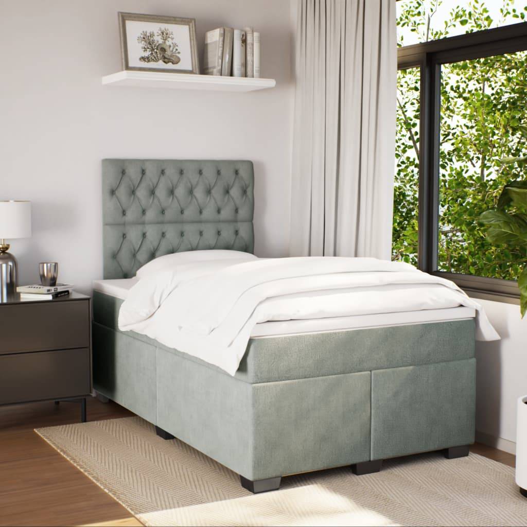 vidaXL Boxspringbett mit Matratze Hellgrau 120x190 cm Samt