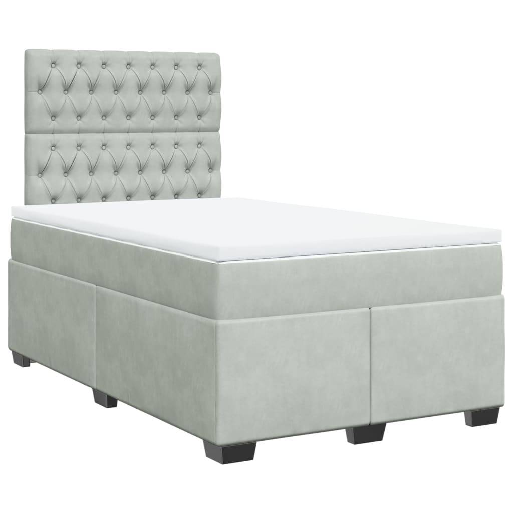 vidaXL Boxspringbett mit Matratze Hellgrau 120x190 cm Samt