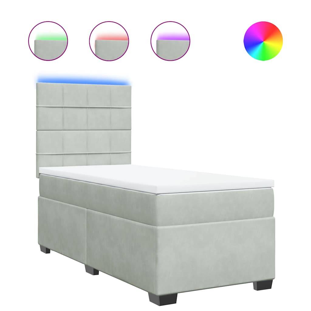 vidaXL Boxspringbett mit Matratze Hellgrau 100x200 cm Samt